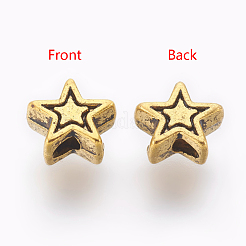 チベット風合金ビーズ  カドミウムフリー＆ニッケルフリー＆鉛フリー  スター  アンティーク黄金  6x6x3mm  穴：1mm&nbsp;TIBEB-01-AG-NR