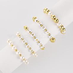 1800個のアクリル＆ABSプラスチック模造パールビーズ  2ロール弾性クリスタルスレッド付き  DIYレタースタイルのストレッチブレスレット作りキット用  ゴールドカラー  4mm / 6mm / 8mm  7x4mm&nbsp;DIY-YW0001-97