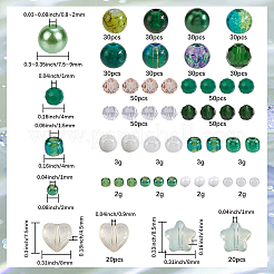 DIYラウンドアクリル＆ガラスビーズジュエリー製作キット  濃い緑  2~8x2~8.5x2~8mm  穴：0.9~2mm&nbsp;DIY-SP0003-01A