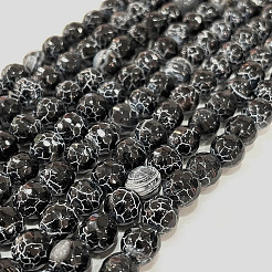 天然クラックル瑪瑙  ラウンド  グレードA  染め  多面カット  ブラック  8mm  穴：2mm  約48~49個/連  36cm&nbsp;X-G-A002-1