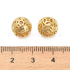 真鍮ビーズ  花柄の中空丸  ゴールドカラー  10mm  穴：1.8mm&nbsp;KK-K374-13G