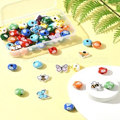 プリントウッドビーズ  蝶と蜂と丸  ミックスカラー  15.5~17.5x15.5~20x5.5~16mm  穴：2.5~4.5mm&nbsp;WOOD-FS0001-29