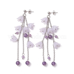 アクリルフラワータッセルスタッドピアス  天然アメジストと  プラチナ  プラム  89mm&nbsp;EJEW-TA00648-01