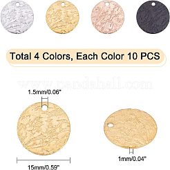 40個4色イオンプレーティング（IP）ステンレスペンダント  フラットラウンド  ミックスカラー  15x1mm  穴：1.5mm  10個/カラー&nbsp;STAS-UN0026-98