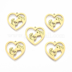イオンプレーティング（IP）201ステンレスペンダント  女の子と馬のハート  18KGP本金メッキ  24.5x25x1.5mm  穴：1.5mm&nbsp;STAS-N098-118LG