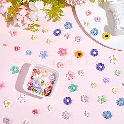 120個8スタイル不透明樹脂カボション  花  ミックスカラー  6~17x5.5~17.5x2.5~5mm  15個/スタイル&nbsp;RESI-PA0001-13