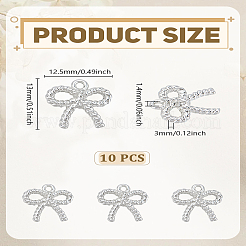 10 個ラックメッキ合金ペンダント  鉛フリー＆カドミウムフリー  ちょう結びのチャーム  銀  13x12.5x3mm  穴：1.4mm  10個/セット&nbsp;FIND-LP0005-05