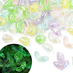 20 個 2 スタイル UV メッキ透明アクリルビーズ  蓄光ビーズ  虹色の  暗闇で光る  リーフ＆フラワー  ミックスカラー  12~16x11.5~23.5x9~12mm  穴：2.5~2.8mm  10個/スタイル&nbsp;SACR-YW0001-72A