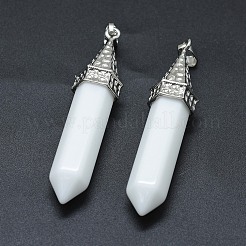 不透明なガラスの先のとがったペンダント  合金パーツ  弾丸  プラチナ  ホワイト  61x14.5x12.5mm  穴：3.5x
7.5mm&nbsp;G-G795-01P-25