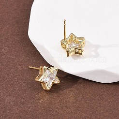 真鍮マイクロペーブクリアキュービックジルコニアスタッドピアス  ラックめっき  長持ちメッキ  カドミウムフリー＆鉛フリー  18KGP本金メッキ  スター  9.5x10mm&nbsp;EJEW-C174-02C-G