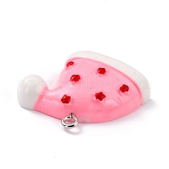 樹脂チャーム  クリスマスフェスティバルのために  プラチナアイアンペグベイル付き  星とクリスマスの帽子  ピンク  25x27x6mm  穴：2mm&nbsp;RESI-O010-35