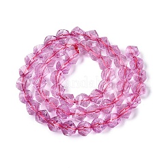 クラックル透明ガラスビーズ連売り  ツイスト  多面カット  濃いピンク  7~7.5x7~8x7~8mm  穴：1.2~1.4mm  約51~53個/連  14.57~15.35インチ（37~39cm）&nbsp;GLAA-N068-02A-07