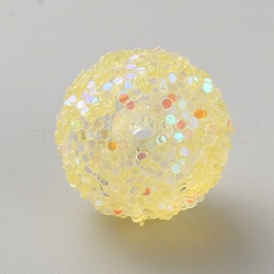 不透明なアクリルグリッタービーズ  ラウンド  レモンシフォン  20~20.5x18.5~19.5mm  穴：2.5mm&nbsp;FIND-CJC0010-111A-02