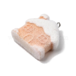 クリスマスフロッキー不透明樹脂ペンダント  プラチナトーンの鉄ループ付き  ハウス  31.5x31x10mm  穴：2mm&nbsp;LS-RESI-F062-04A