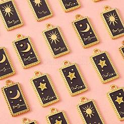 24 個 3 スタイル ラック メッキ黄金合金エナメル ペンダント  カドミウムフリー＆鉛フリー  太陽と星と月のある長方形  ブラック  23x12x2mm  穴：2mm  8個/スタイル&nbsp;ENAM-SZ0003-04