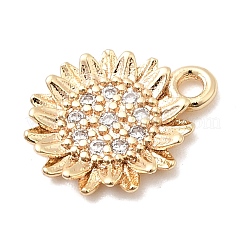 真鍮製マイクロパヴェキュービックジルコニアペンダント  花のチャーム  18KGP本金メッキ  12x10x1.5mm  穴：1.4mm&nbsp;KK-A277-31G