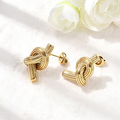 304ステンレススチールノットスタッドピアス  イオンプレーティング（ip）  18KGP本金メッキ  22x12.5mm&nbsp;EJEW-K268-45G