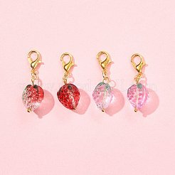 4個 2スタイル ハンドメイド ランプワーク イチゴペンダント デコレーション  合金製カニカン付き  ミックスカラー  30.4mm  2個/スタイル&nbsp;HJEW-FS00041-01