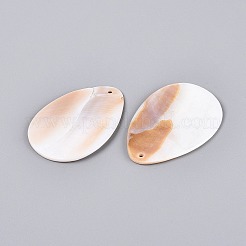 天然淡水シェルのペンダント  ティアドロップチャーム  湯通しアーモンド  49x35x2~3mm  穴：1.8~2mm&nbsp;SHEL-Q028-13