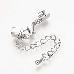 鉄アジャスターチェーン  真鍮製折りたたみ圧着エンド付き  プラチナ  67mm  カニカン：12x8x3mm  終了：9x4mm  3mm内径&nbsp;X-KK-G149-N