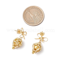 真鍮製ダイヤモンドダングルスタッドピアス  ガラスと  ゴールドカラー  ダークカーキ  28x16mm&nbsp;EJEW-MZ00465-01