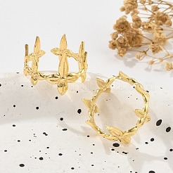 女性用フラワー真鍮カフリング  カドミウムフリー＆ニッケルフリー＆鉛フリー  18KGP本金メッキ  15.5mm  内径：usサイズ7 1/2（17.7mm）&nbsp;RJEW-B119-07G