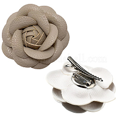 鉄製クリップ付き合成皮革製靴バックルクリップ  靴の装飾  花  淡い茶色  65x65mm&nbsp;LS-FIND-CL0001-92C