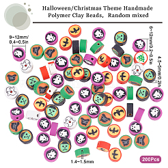 200個のハロウィーン/クリスマステーマ手作りポリマークレイビーズ  混合図形  ミックスカラー  9~12x6~12x4.5~5mm  穴：1.4~1.5mm&nbsp;CLAY-SC0001-44