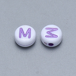 クラフトアクリル横穴レタービーズ  フラットラウンド  ミックスカラー  文字.m  7x3.5~4mm  穴：1.5mm  約3600個/500g&nbsp;SACR-S201-11M