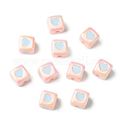 不透明アクリルエナメルビーズ10個  ハートを持つキューブ  ライトスカイブルー  12x12x12mm&nbsp;ACRC-FS0001-02E
