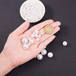 アクリルパール調ビーズ  穴なし/ドリルなし  ラウンド  ホワイト  18.9x11.2x1.7cm  約390個/箱&nbsp;OACR-PH0001-14