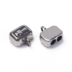 304ステンレススチールコードエンド  レザーコードブレスレット作り用  クロスの長方形  アンティークシルバー  15x13.5x7mm  穴：3.5mm  内径：4mm&nbsp;STAS-G220-15AS
