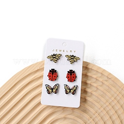 女性用アクリルスタッドピアス  蝶と蜂と昆虫  ミックスカラー  14x20mm  3のペア/セット&nbsp;PW-WG6C60C-01