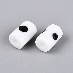 手作りランプワークビーズ  ドットのある列  ホワイト  15~16x10~11mm  穴：1.5~2mm&nbsp;LAMP-N040-03A