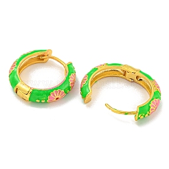 ラックメッキブラスフープピアス  花のエナメル  カドミウムフリー＆鉛フリー  長持ちメッキ  18KGP本金メッキ  ライム  19x4.5mm&nbsp;EJEW-C102-43G-02