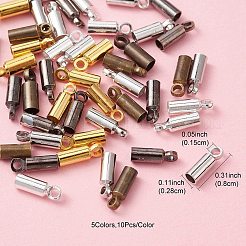 50本5色真鍮コードエンド  エンドキャップ  ミックスカラー  8x2.8mm  穴：1.5mm  内径：2mm  10個/カラー&nbsp;KK-YW0002-12