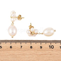 真鍮と天然養殖淡水真珠のスタッドピアス  花と涙  ゴールドカラー  乳白色  29x11mm&nbsp;EJEW-JE07493