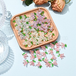 50個透明アクリルパーツ  花  真鍮パーツ  淡いターコイズ  16mm  穴：2mm  50個/セット&nbsp;PALLOY-FS00038-04