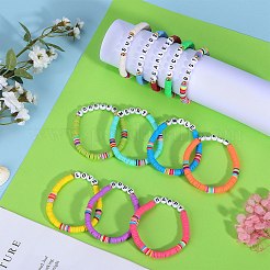 12 個 12 スタイルポリマークレイディスク Heishi サーファーストレッチブレスレットセット  インスピレーションワードアクリルプレッピーブレスレット  ミックスカラー  7-1/8インチ（18cm）  1個/スタイル&nbsp;BJEW-SW00117