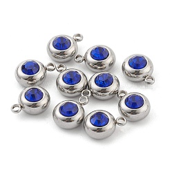 ステンレススチールラインストーンチャーム201個  誕生石チャーム  フラットラウンド  ステンレス鋼色  サファイア  12x9x5mm  穴：1.8mm&nbsp;STAS-Z009-03B-02P