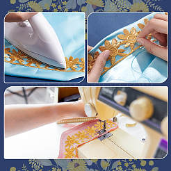 エスニックスタイルのポリエステルメタリック糸刺繍花柄トリミング  中空トリムにアイロン/縫い付け  衣装装飾用  花  1-5/8~1-3/4インチ（40~43mm）  約4.37ヤード（4m）/連&nbsp;SRIB-WH0011-137A