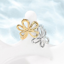 女性用304ステンレススチールオープンカフリング  黄金＆ステンレススチール  花  26mm  内径：18mm&nbsp;RJEW-K321-03E