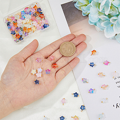 100個のガラスチャーム  ゴールデンメッキ真鍮パーツ  スター  ミックスカラー  11.5x8.5x4mm  穴：1.6mm&nbsp;FIND-HY0001-41