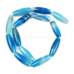 天然石縞瑪瑙/バンデットアゲートビーズ連売り  染め  ライス  ブルー  30x10mm  穴：1.2mm  約13個/連  15.35''（39センチメートル）&nbsp;G-S280-10A