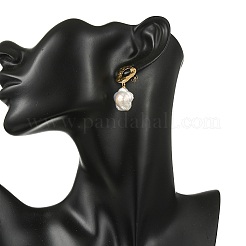 真鍮製天然ケシパールスタッドピアス  楕円形と花  ゴールドカラー  35~37x15~17mm&nbsp;EJEW-JE07093