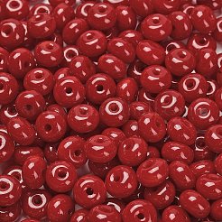 ガラスシードビーズ  ドーナツ  レッド  8x5mm  穴：1.6mm  約1047個/ポンド&nbsp;SEED-C001-01B