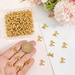 120個の合金ビーズ  蝶結び  鉛フリー＆カドミウムフリー  ゴールドカラー  10x14x3mm  穴：1mm&nbsp;TIBEB-PA0001-21G