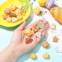 20本10スタイルレジンペンダント  模造食品  混合図形  プラチナアイアンペグベイル付き  ミックスカラー  21~29.5x17.5~30x5~23mm  穴：2mm  2個/スタイル&nbsp;RESI-YW00011-39