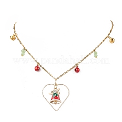 クリスマスベル合金エナメルペンダントネックレス＆ダングルイヤリングセット  ステンレス鋼のアクセサリーセット  ゴールドカラー  17.80インチ（452mm）&nbsp;SJEW-JS01344