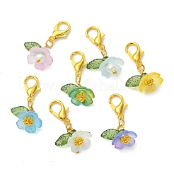 透明アクリルペンダント装飾64個  花  真鍮  304ステンレス  亜鉛合金  チベット風合金と模造真珠アクリル  ミックスカラー  25.5mm&nbsp;HJEW-JM04825